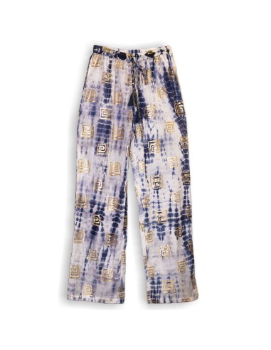 Pantalon nomade sari méditerranéen – Motif grec bleu & or (M/L)