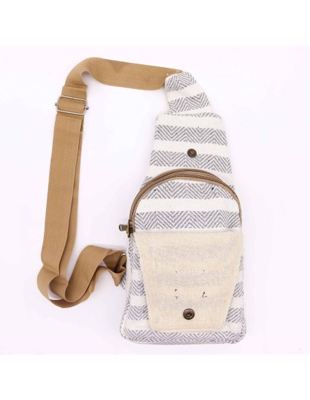 Sac bandoulière en coton naturel – Gris & blanc