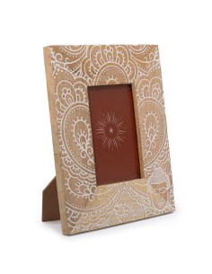 Cadre Bouddha blanc en bois de manguier
