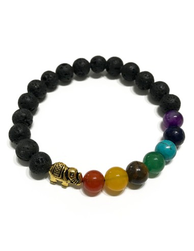 Bracelet lave volcanique – Éléphant & chakras