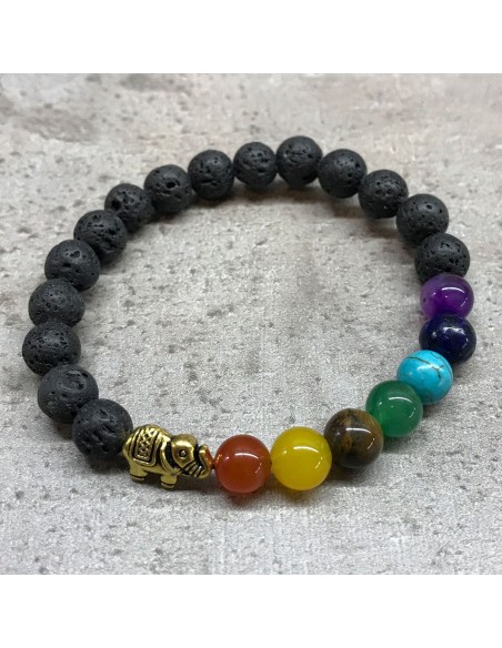 Bracelet lave volcanique – Éléphant & chakras