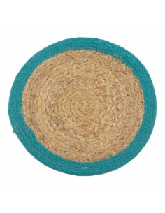 Set de table en jute & coton – Bord vert lagon