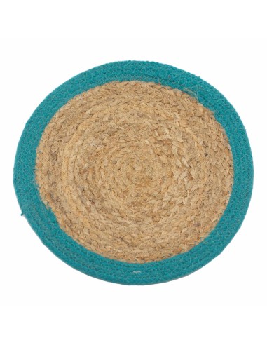 Set de table en jute & coton – Bord vert lagon