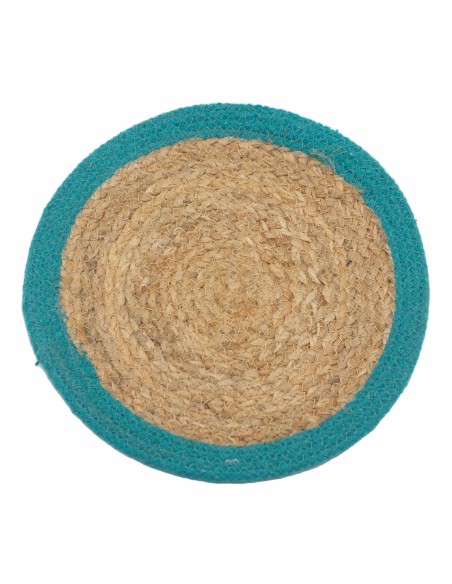 Set de table en jute & coton – Bord vert lagon