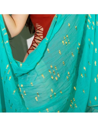 Pareo Nomad Sari méditerranéen – Poissons turquoise & or