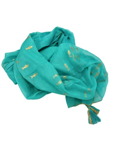 Pareo Nomad Sari méditerranéen – Poissons turquoise & or