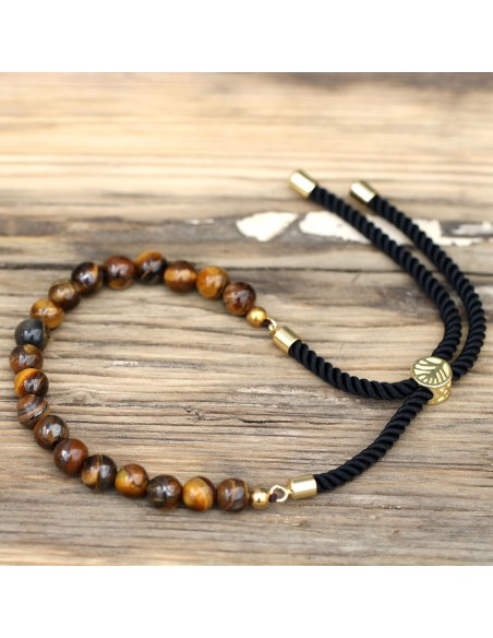 Bracelet fil noir & œil de tigre – Protection