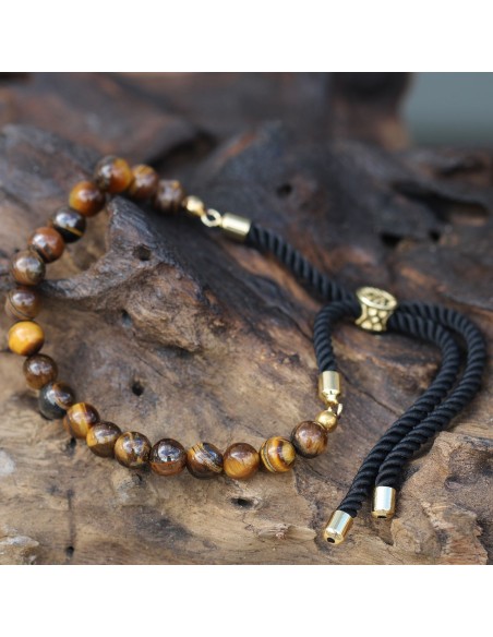 Bracelet fil noir & œil de tigre – Protection