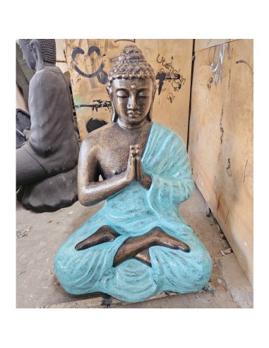 Statue Bouddha orant – Turquoise & or sacré