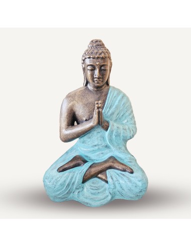 Statue Bouddha orant – Turquoise & or sacré