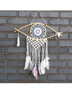 Attrape-rêves macramé - Œil macramé bleu/blanc/rose 45×60 cm