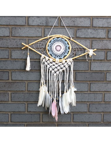 Attrape-rêves macramé - Œil macramé bleu/blanc/rose 45×60 cm