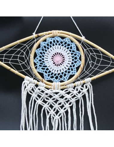 Attrape-rêves macramé - Œil macramé bleu/blanc/rose 45×60 cm