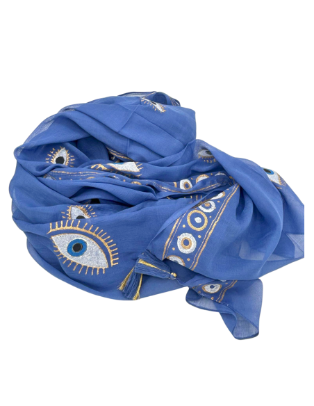 Pareo Nomad Sari méditerranéen – Œil protecteur bleu & or