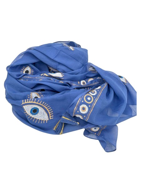 Pareo Nomad Sari méditerranéen – Œil protecteur bleu & or