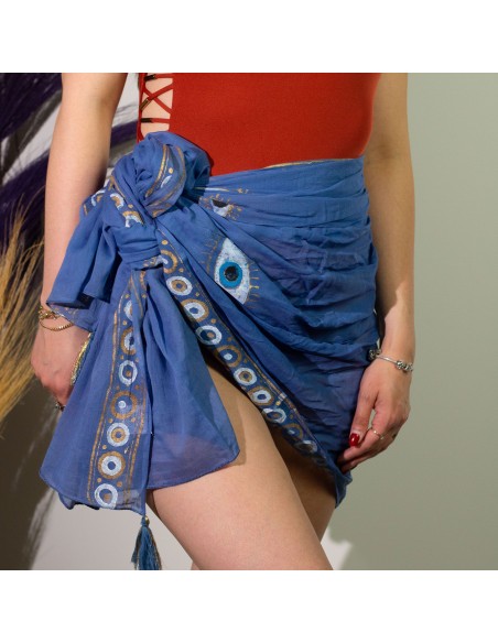 Pareo Nomad Sari méditerranéen – Œil protecteur bleu & or