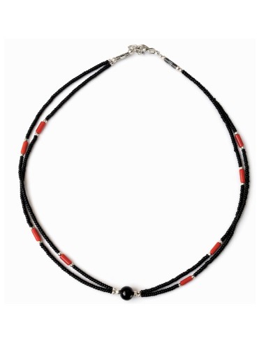 Collier népalais double rang – Noir & corail