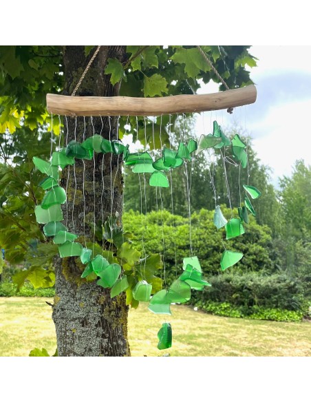 Carillon en verre recyclé – Vert & blanc zen