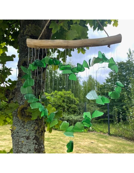 Carillon en verre recyclé – Vert & blanc zen