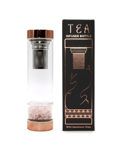 Bouteille à thé en verre – Finition or rose & quartz rose