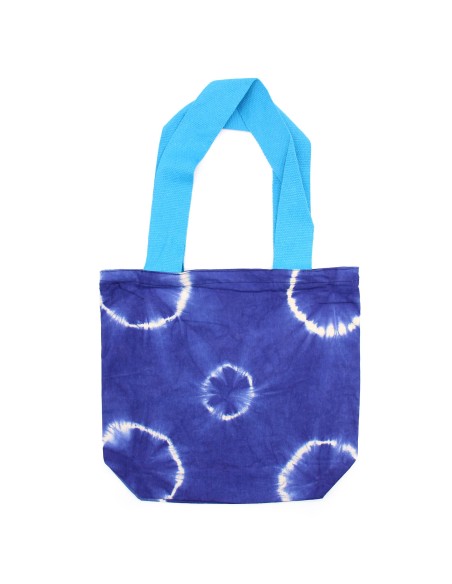 Sac cabas en coton tie?dye – Anneaux bleus, anses bleues