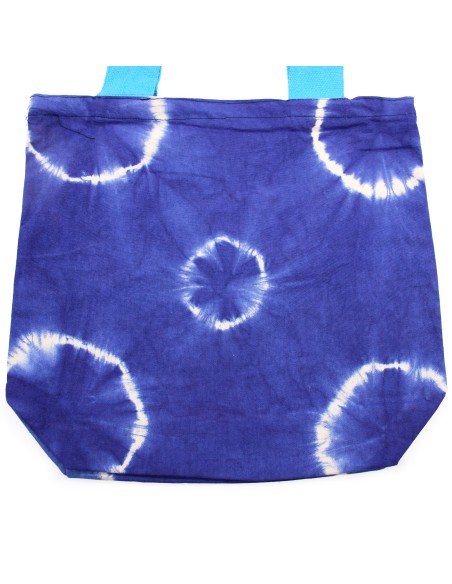 Sac cabas en coton tie?dye – Anneaux bleus, anses bleues