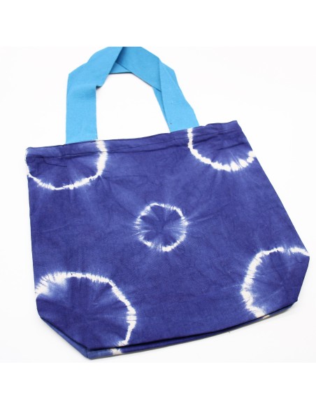 Sac cabas en coton tie?dye – Anneaux bleus, anses bleues