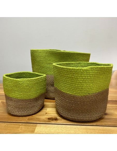 Paniers en coton & jute – Vert pistache zen