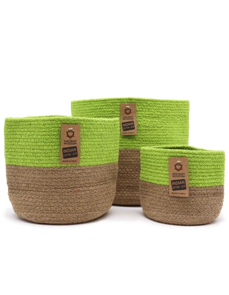 Paniers en coton & jute – Vert pistache zen