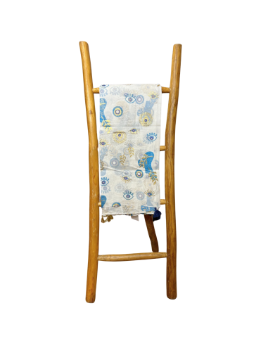 Pareo Nomad Sari méditerranéen – Œil protecteur blanc, bleu & or