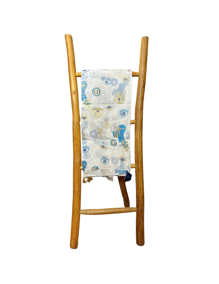 Pareo Nomad Sari méditerranéen – Œil protecteur blanc, bleu & or