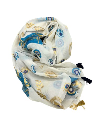 Pareo Nomad Sari méditerranéen – Œil protecteur blanc, bleu & or