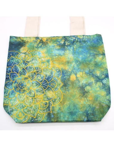 Sac cabas tie?dye – Mandala vert & bleu