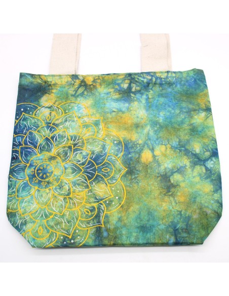 Sac cabas tie?dye – Mandala vert & bleu