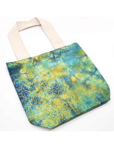 Sac cabas tie?dye – Mandala vert & bleu