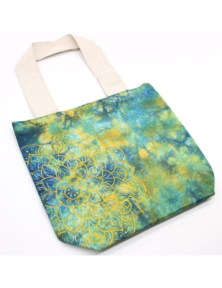 Sac cabas tie?dye – Mandala vert & bleu