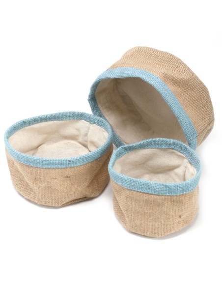 Lot de 3 paniers en jute naturel – Vert bleuté
