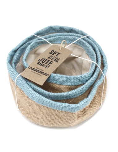 Lot de 3 paniers en jute naturel – Vert bleuté