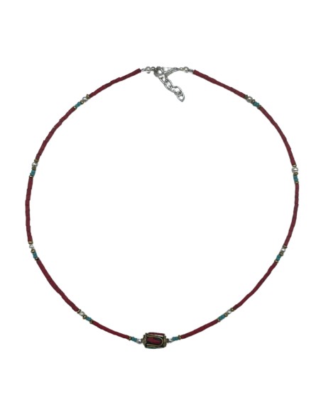 Bracelet népalais perles fines – Corail rose & turquoise