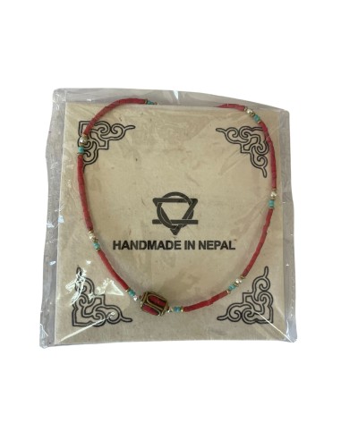 Bracelet népalais perles fines – Corail rose & turquoise