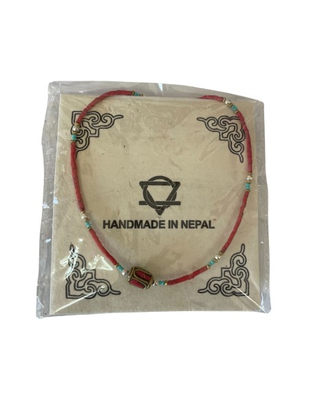 Bracelet népalais perles fines – Corail rose & turquoise