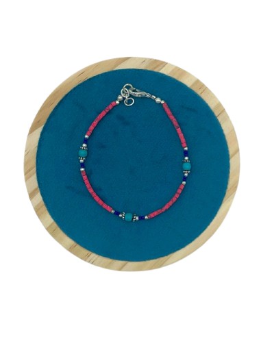 Bracelet népalais perles fines – Corail rose & turquoise