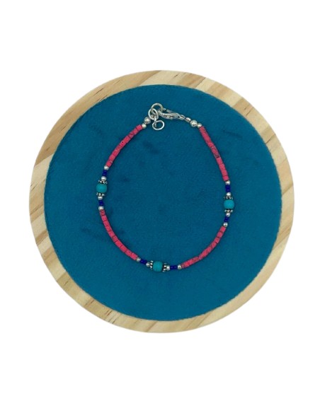 Bracelet népalais perles fines – Corail rose & turquoise