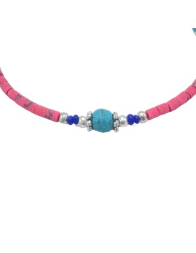 Bracelet népalais perles fines – Corail rose & turquoise