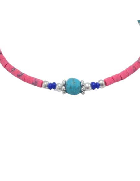 Bracelet népalais perles fines – Corail rose & turquoise