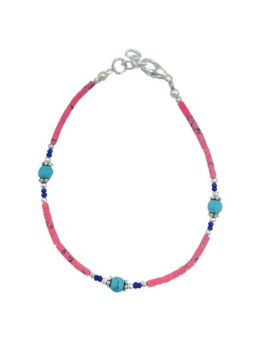 Bracelet népalais perles fines – Corail rose & turquoise