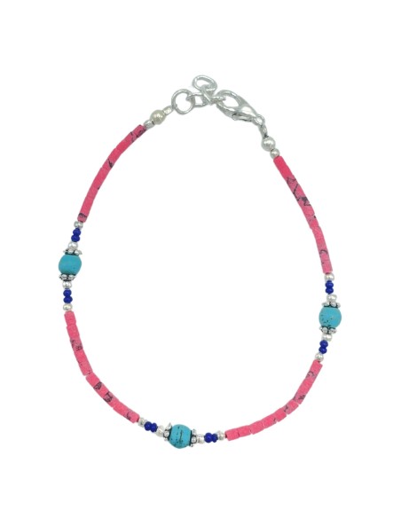 Bracelet népalais perles fines – Corail rose & turquoise