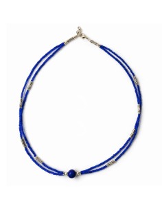 Collier népalais double rang – Onyx bleu & lapis
