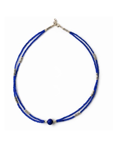 Collier népalais double rang – Onyx bleu & lapis