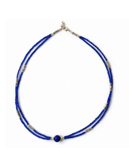 Collier népalais double rang – Onyx bleu & lapis